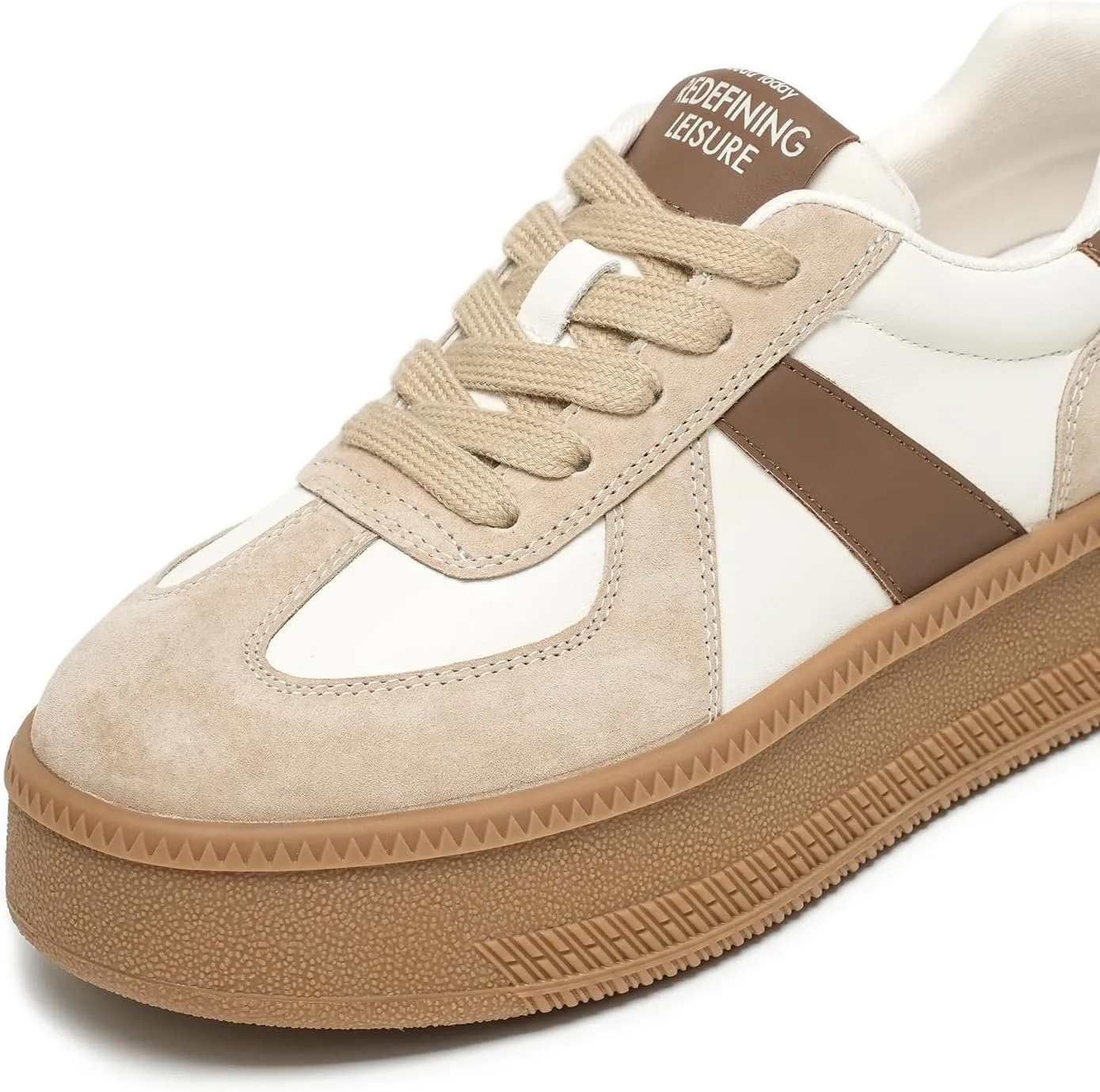 BEAU TODAY Womens Platform Retro Sneakers, Fashion Sneakers for Women, Casual Suede Leather Sneakers, Comfortable Lace Up Non-Slip Walking Tennis Trainer Shoes