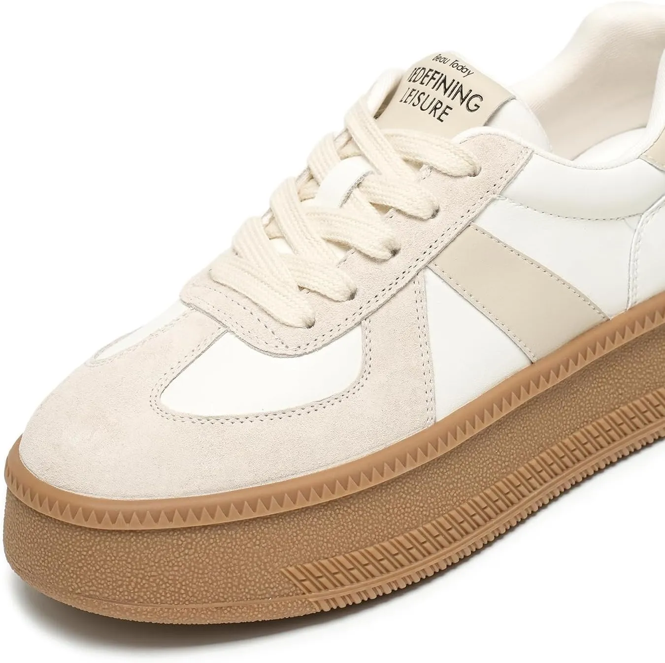 BEAU TODAY Womens Platform Retro Sneakers, Fashion Sneakers for Women, Casual Suede Leather Sneakers, Comfortable Lace Up Non-Slip Walking Tennis Trainer Shoes