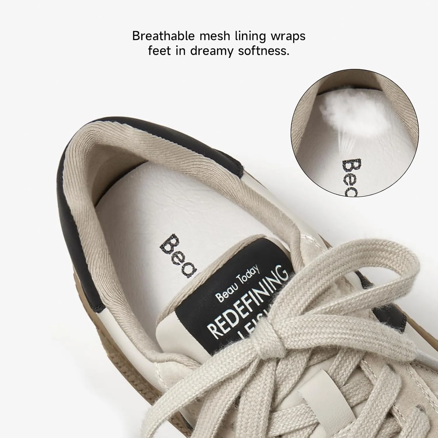 BEAU TODAY Womens Platform Retro Sneakers, Fashion Sneakers for Women, Casual Suede Leather Sneakers, Comfortable Lace Up Non-Slip Walking Tennis Trainer Shoes