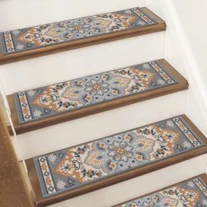 BEQHAUSE Stair Treads for Wooden Steps Non-Slip Machine Washable Carpet Stair Treads 8"X30" Soft Indoor Stair Rug Runner for Kids Elders and Pets, 100% Polyester, TPE Backing, 15pcs, Grey/Orange