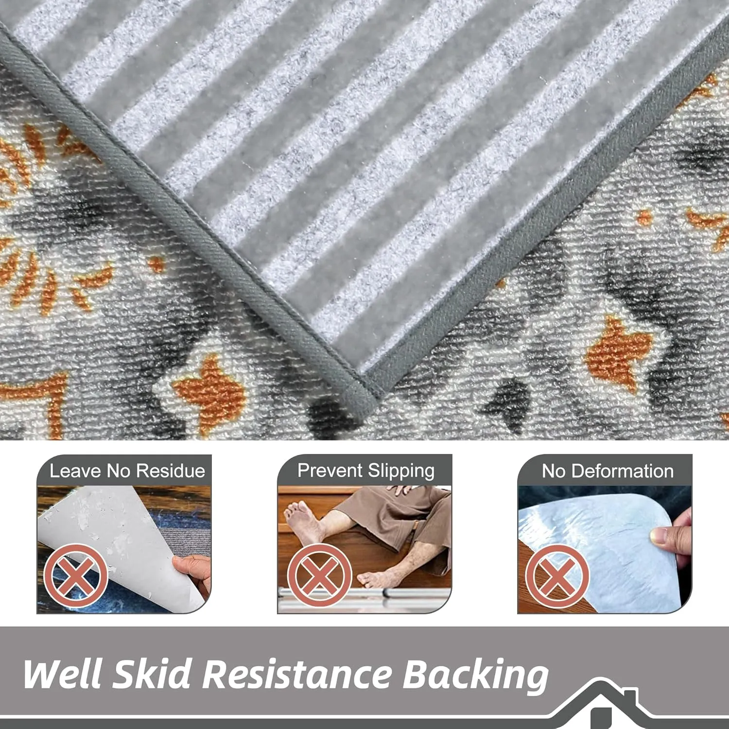 BEQHAUSE Stair Treads for Wooden Steps Non-Slip Machine Washable Carpet Stair Treads 8"X30" Soft Indoor Stair Rug Runner for Kids Elders and Pets, 100% Polyester, TPE Backing, 15pcs, Grey/Orange