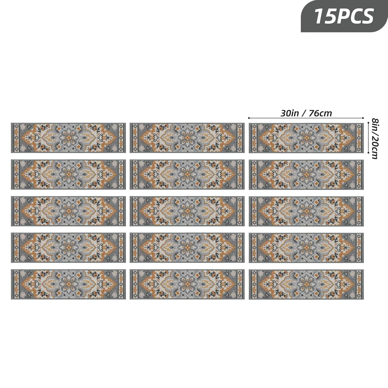 BEQHAUSE Stair Treads for Wooden Steps Non-Slip Machine Washable Carpet Stair Treads 8"X30" Soft Indoor Stair Rug Runner for Kids Elders and Pets, 100% Polyester, TPE Backing, 15pcs, Grey/Orange
