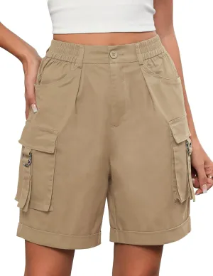 Bermuda Shorts for Women Cargo Cotton Shorts High Waist Knee Length 6 Pockets 2025 Summer Casual Long Shorts