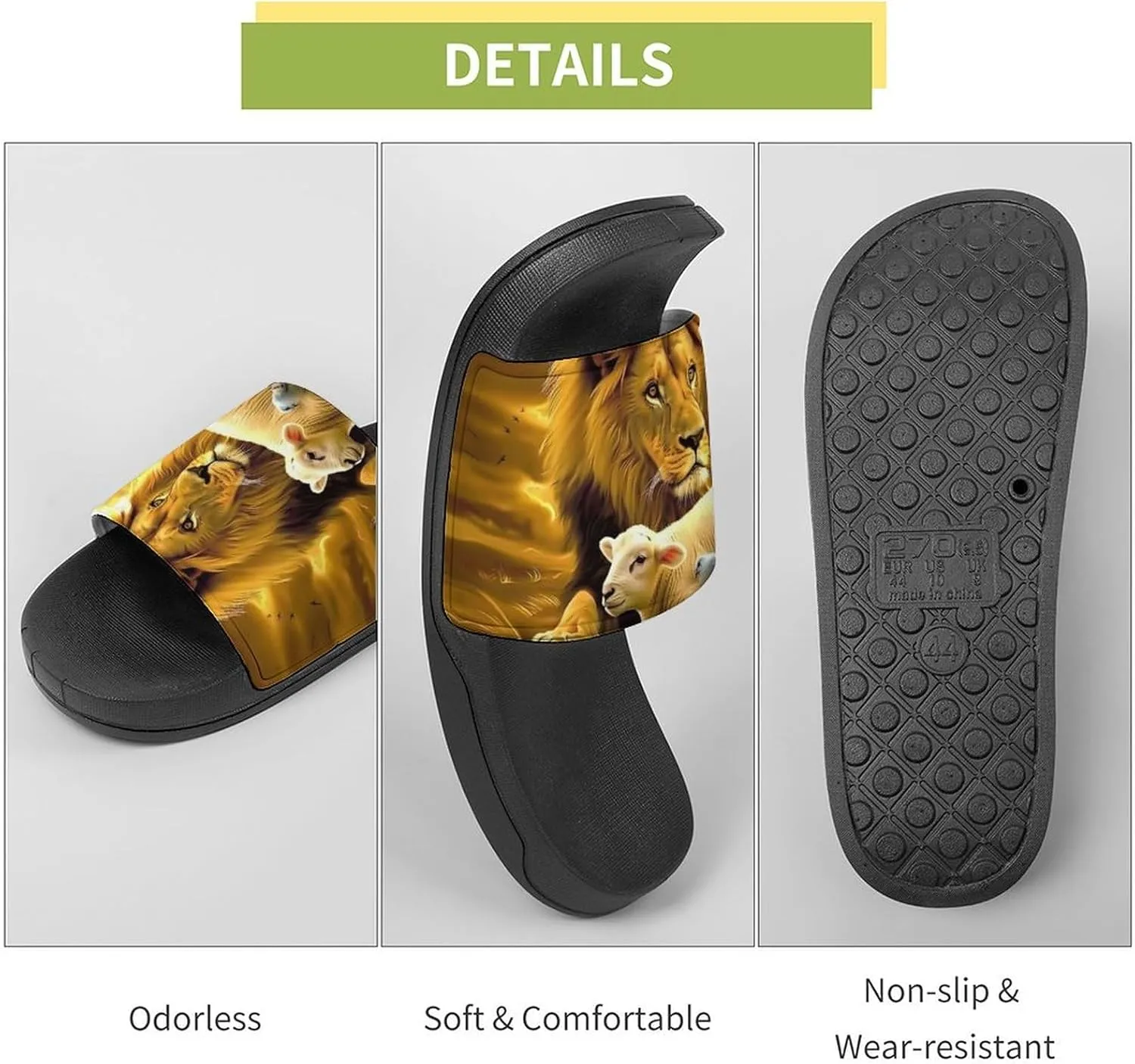 Bird Sheep Lion Wilderness Slippers Shower Slipper In-Door Slipper Quick Drying Non-Slip Bathroom Pool Woman Man PVC