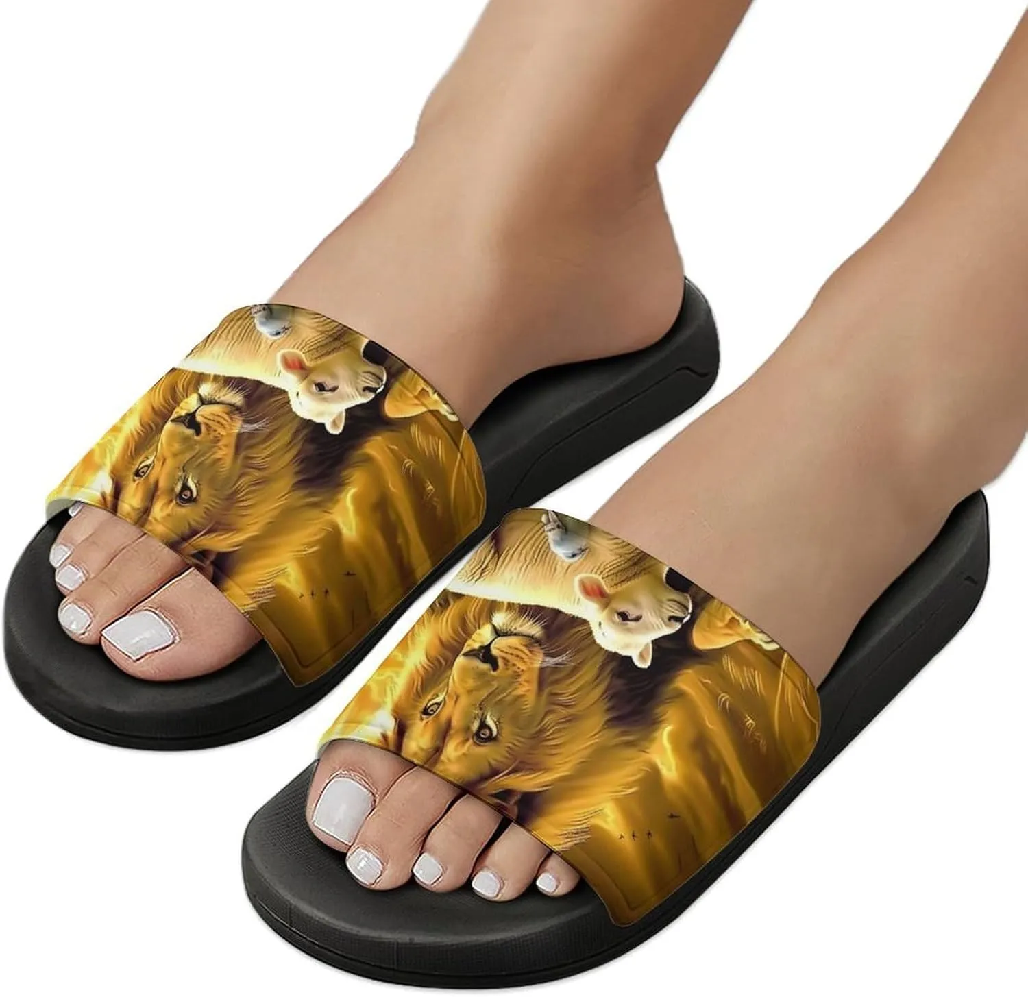Bird Sheep Lion Wilderness Slippers Shower Slipper In-Door Slipper Quick Drying Non-Slip Bathroom Pool Woman Man PVC