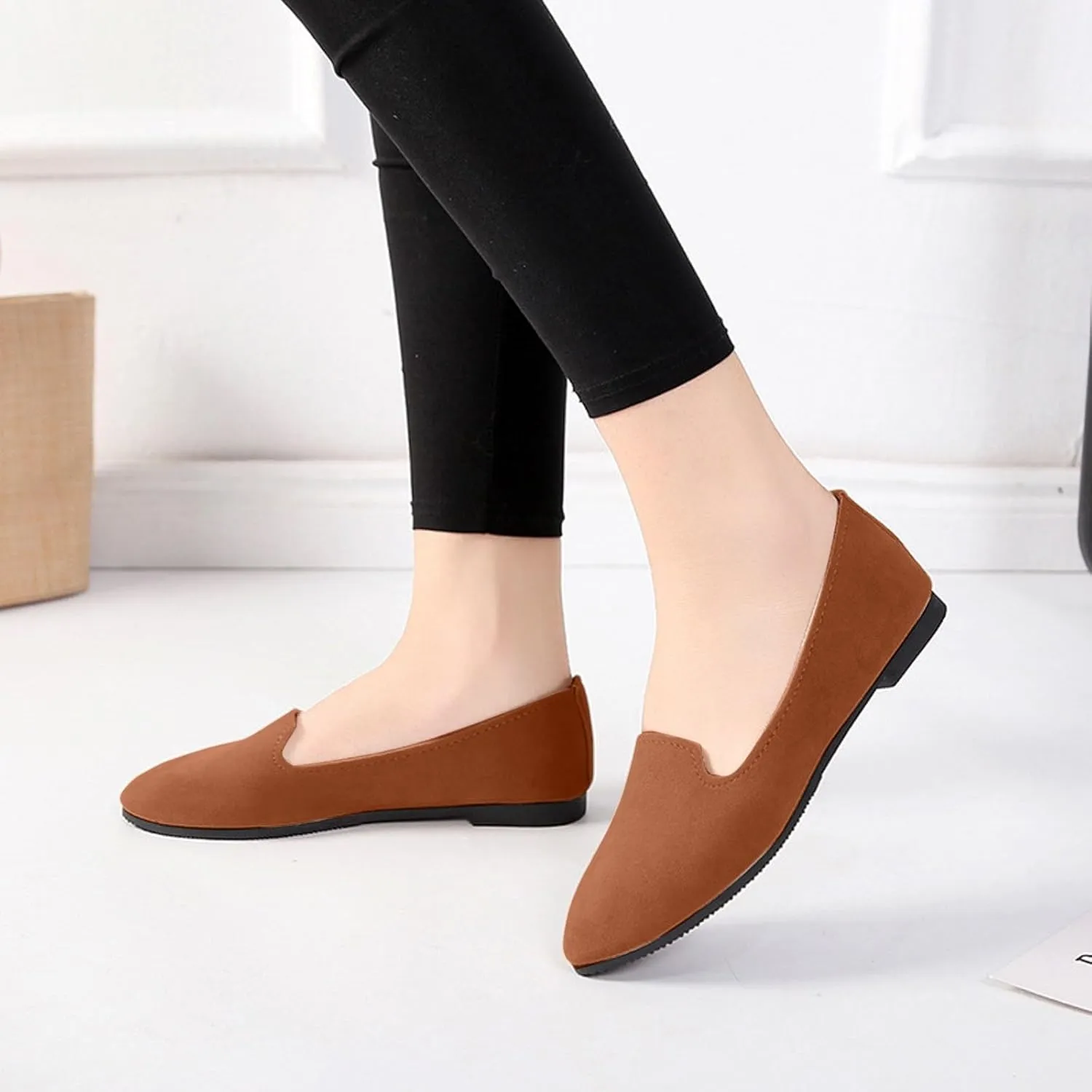 Black Flats for Women Slip on Classic Flats Comfortable Dressy Faux Suede Ballet Flats Shoes Casual Walking Flat Shoes for Women