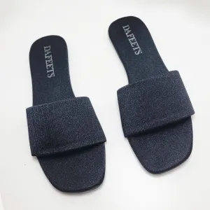 Black Glittery Casual Slipper – Stylish & Comfortable Slip-On Footwear for Women