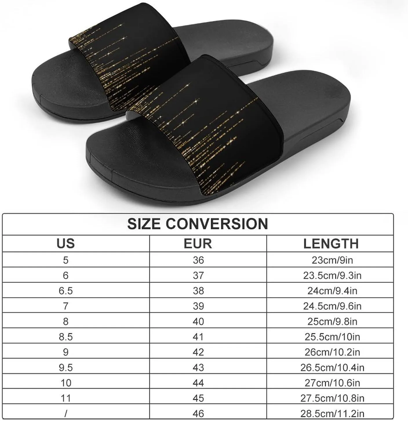 Black Gold Sparkly Glitter Fringe Womens Slide Sandals Non Slip Summer House Slippers for Girls Slip-on Flip Flops