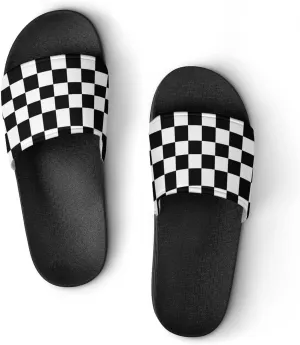 Black White Checkered Womens Slide Sandals Non Slip Summer House Slippers for Girls Slip-on Flip Flops