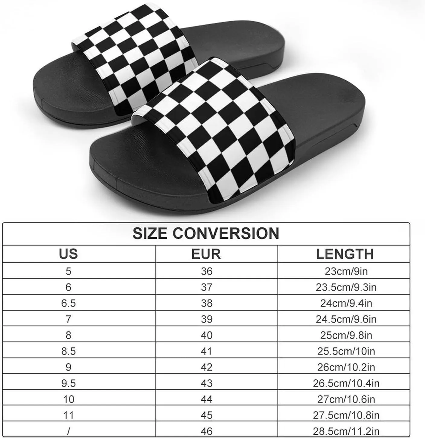 Black White Checkered Womens Slide Sandals Non Slip Summer House Slippers for Girls Slip-on Flip Flops
