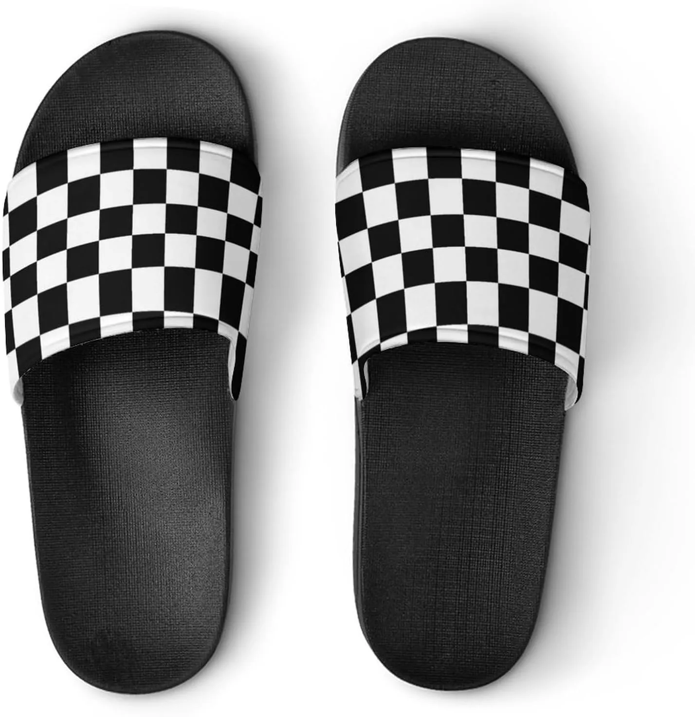Black White Checkered Womens Slide Sandals Non Slip Summer House Slippers for Girls Slip-on Flip Flops