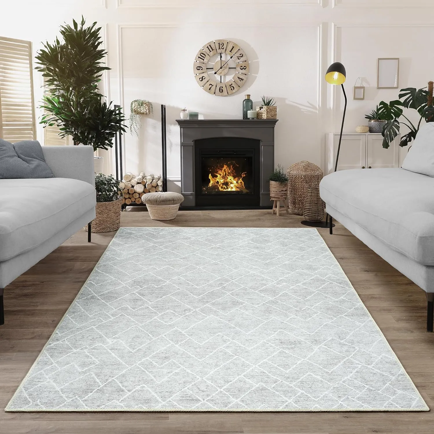 Bloom Rugs Washable Non-Slip 5' x 7' Rug - Gray/Pebble Striped Area Rug for Living Room, Bedroom, Dining Room, and Kitchen - Exact Size: 5' x 7'