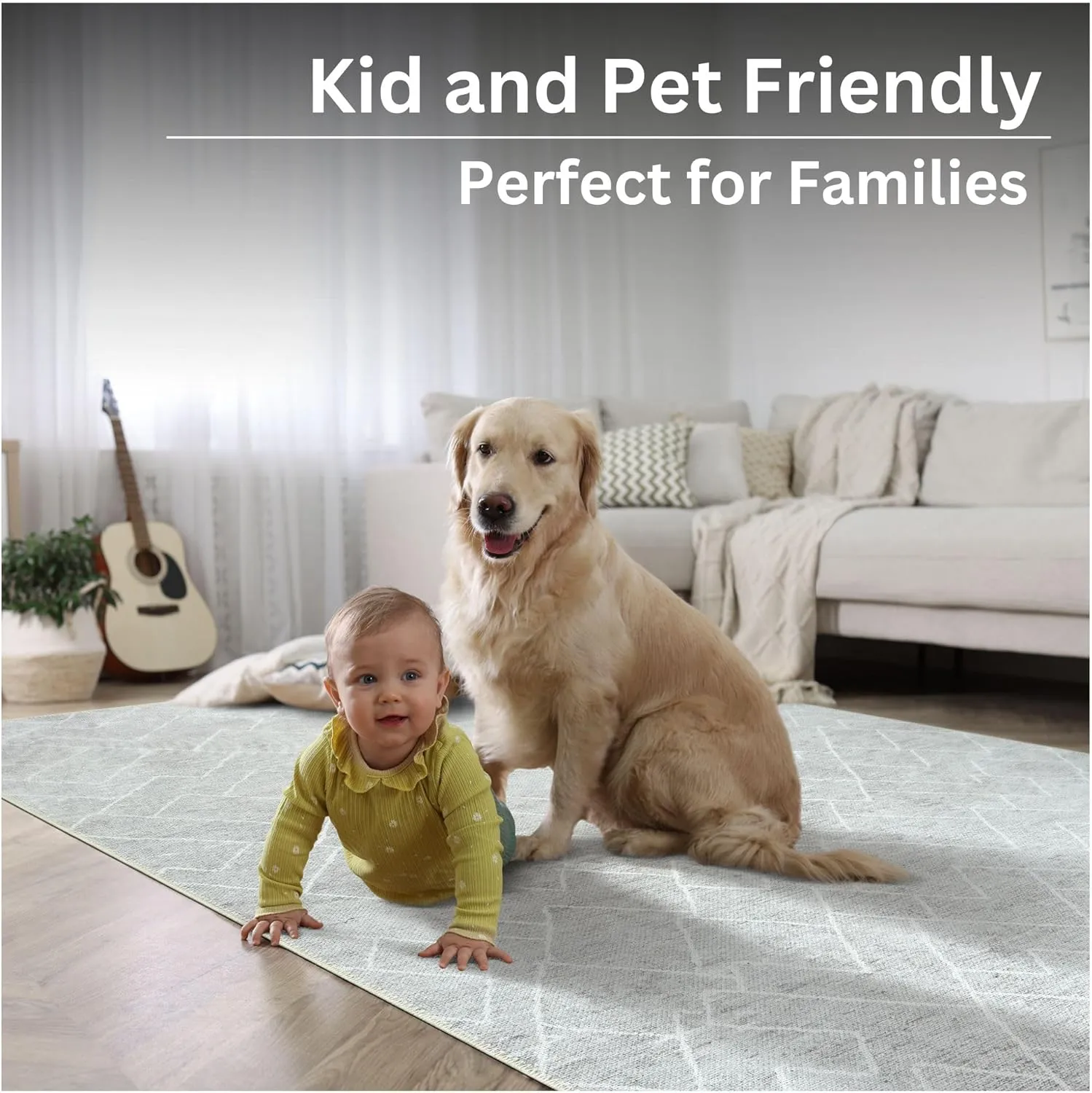 Bloom Rugs Washable Non-Slip 5' x 7' Rug - Gray/Pebble Striped Area Rug for Living Room, Bedroom, Dining Room, and Kitchen - Exact Size: 5' x 7'