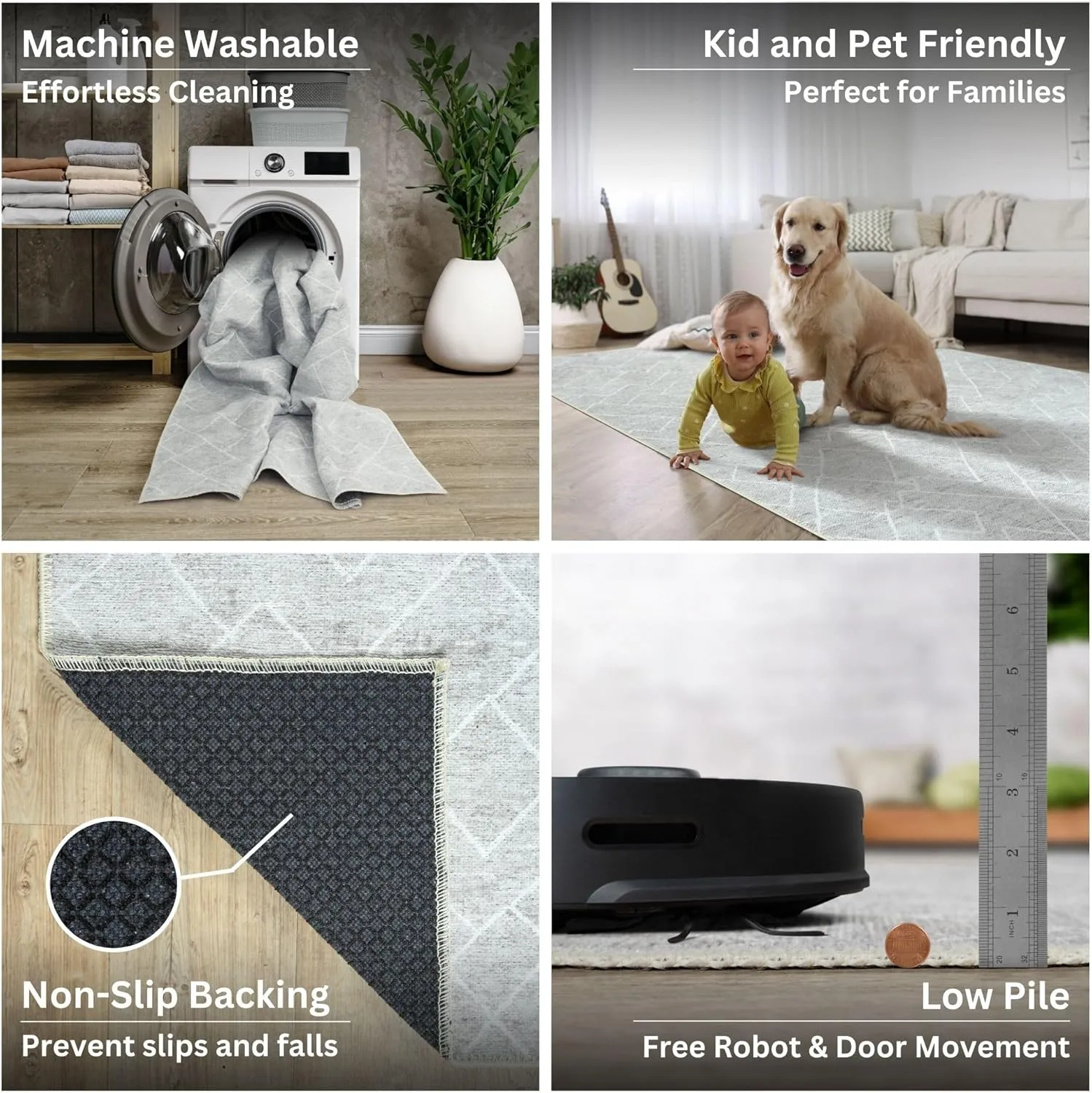 Bloom Rugs Washable Non-Slip 5' x 7' Rug - Gray/Pebble Striped Area Rug for Living Room, Bedroom, Dining Room, and Kitchen - Exact Size: 5' x 7'