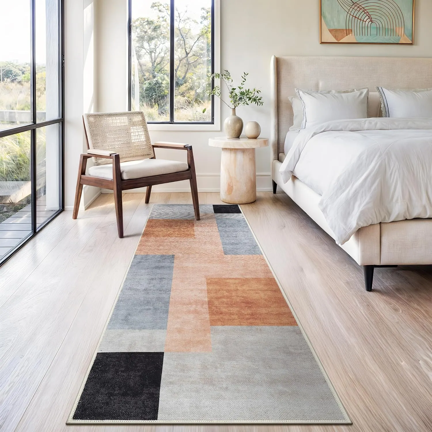 Bloom Rugs Washable Non-Slip 7 ft Runner - Coral/Burnt Orange Modern Geometric Runner for Entryway, Hallway, Bathroom, and Kitchen - Exact Size: 2.5' x 7'