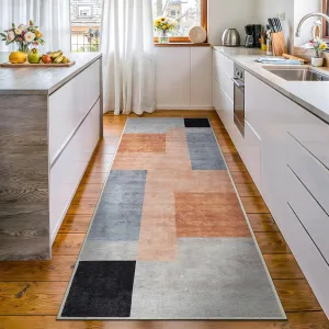Bloom Rugs Washable Non-Slip 7 ft Runner - Coral/Burnt Orange Modern Geometric Runner for Entryway, Hallway, Bathroom, and Kitchen - Exact Size: 2.5' x 7'