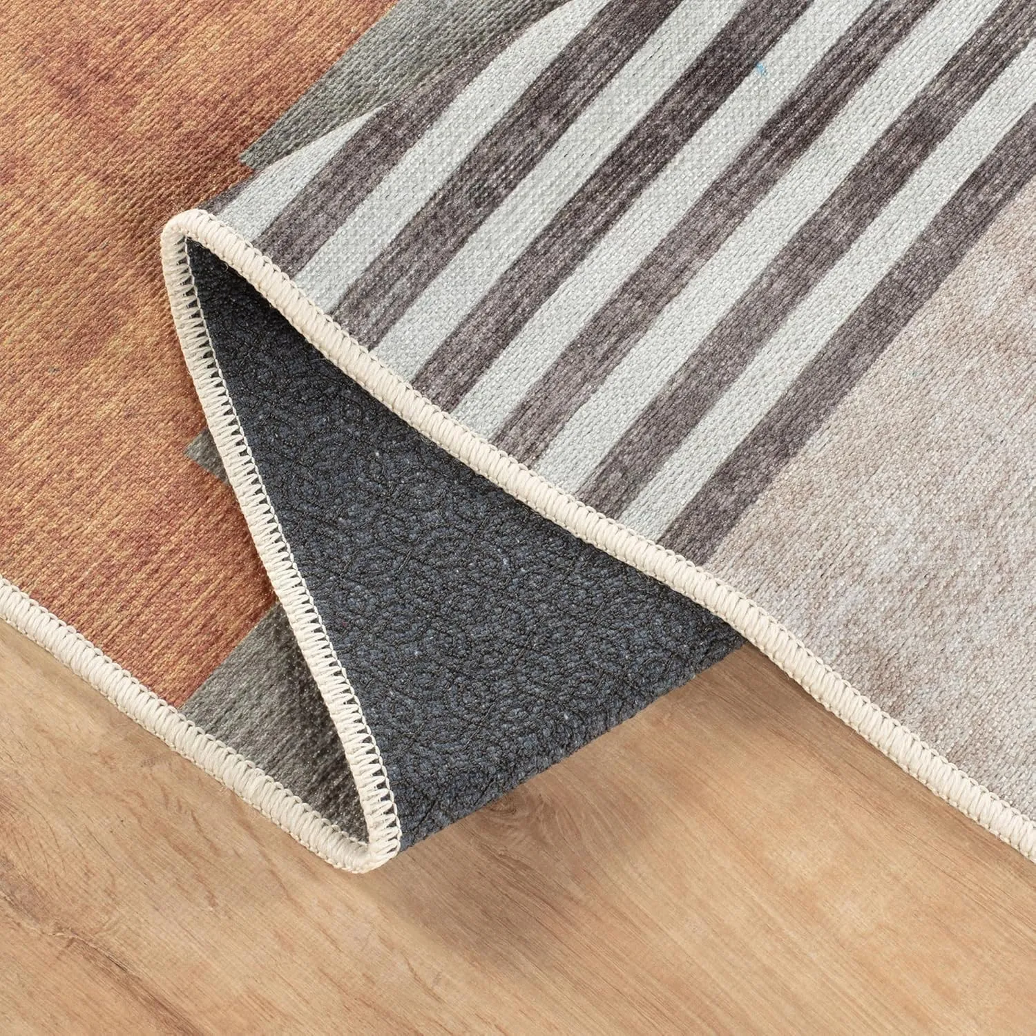 Bloom Rugs Washable Non-Slip 7 ft Runner - Light Gray/Burnt Orange Modern Geometric Runner for Entryway, Hallway, Bathroom, and Kitchen - Exact Size: 2.5' x 7'