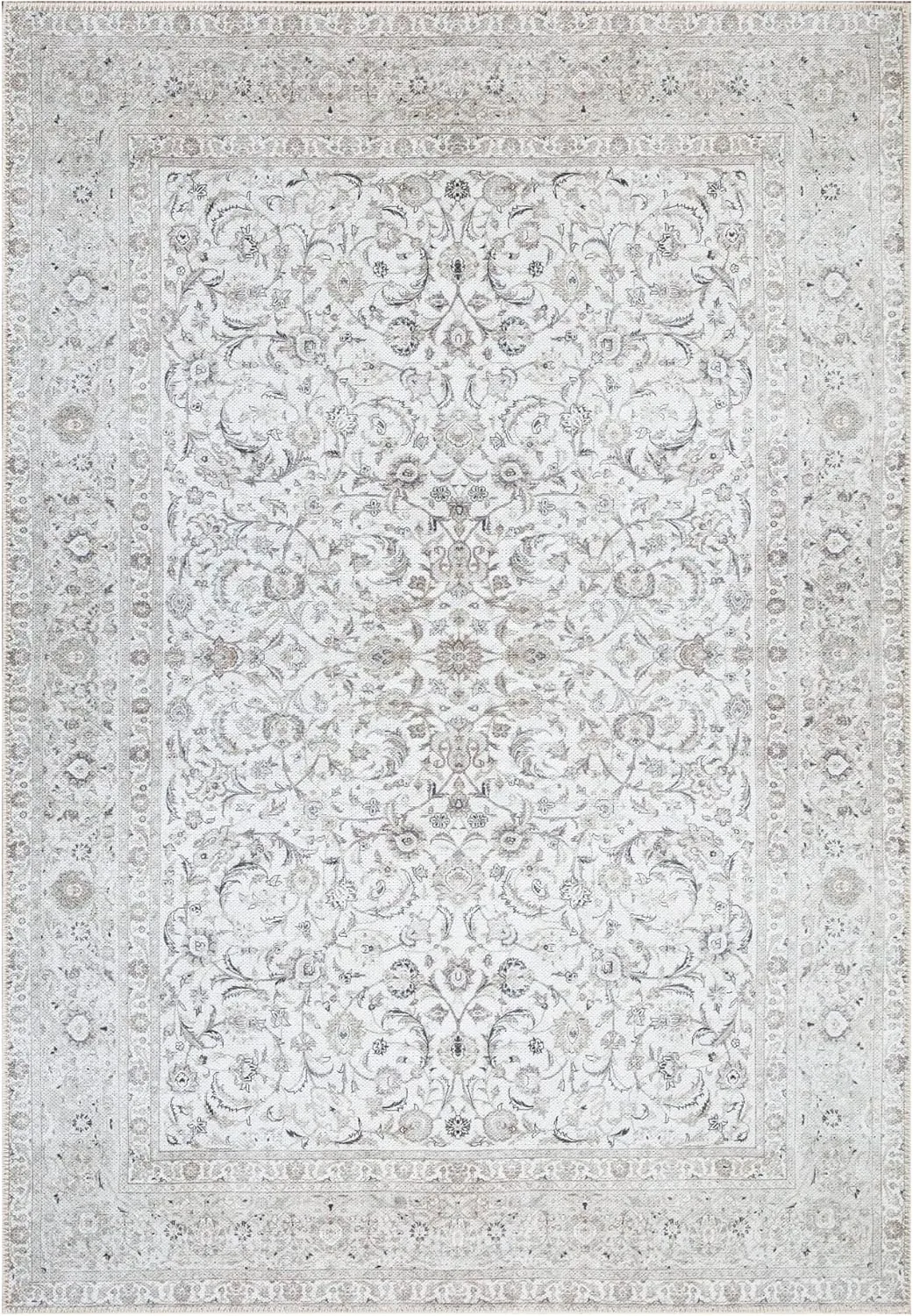 Bloom Rugs Washable Non-Slip 9' x 12' Rug - Beige/Off White Traditional Bordered Area Rug for Living Room, Bedroom, Dining Room, and Kitchen - Exact Size: 9' x 12'