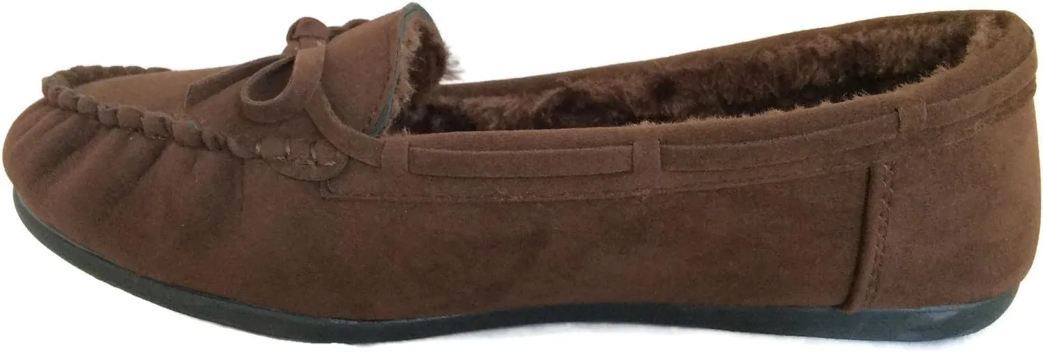 Blueberry Womens Faux Soft Suede Fur Lined Moccasin House Slippers Indoor Outdoor