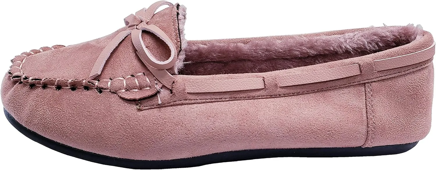 Blueberry Womens Faux Soft Suede Fur Lined Moccasin House Slippers Indoor Outdoor