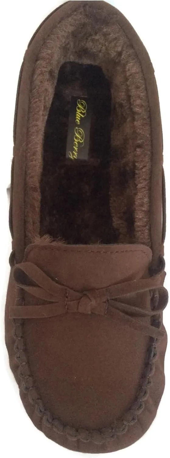 Blueberry Womens Faux Soft Suede Fur Lined Moccasin House Slippers Indoor Outdoor