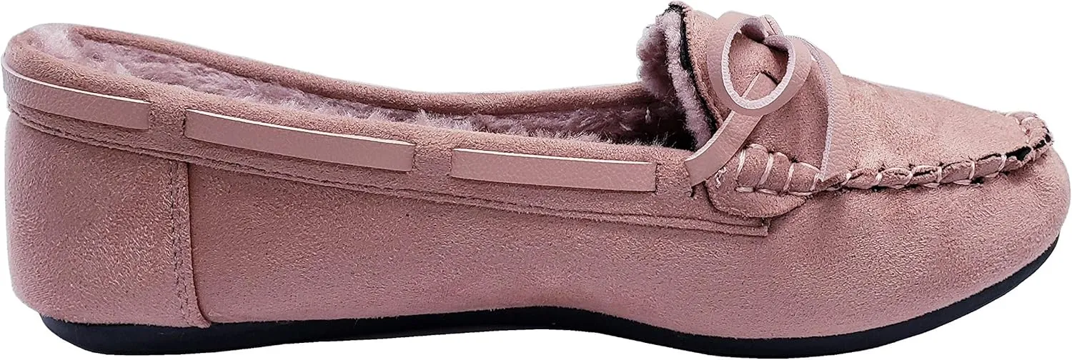 Blueberry Womens Faux Soft Suede Fur Lined Moccasin House Slippers Indoor Outdoor