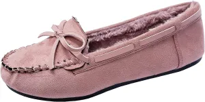 Blueberry Womens Faux Soft Suede Fur Lined Moccasin House Slippers Indoor Outdoor