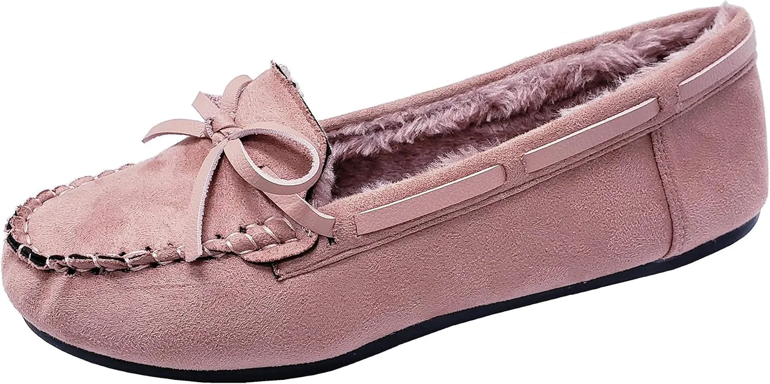 Blueberry Womens Faux Soft Suede Fur Lined Moccasin House Slippers Indoor Outdoor