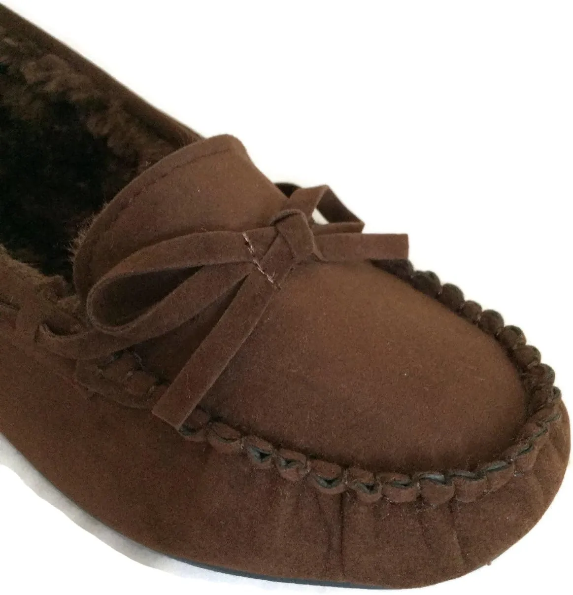 Blueberry Womens Faux Soft Suede Fur Lined Moccasin House Slippers Indoor Outdoor