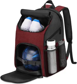Bosynoy Bowling Backpack, Bowling Ball Bag for Single Ball with Shoe Compartment & Protective Foam Padded, Fits Shoes Up to US Mens Size 16, Grey