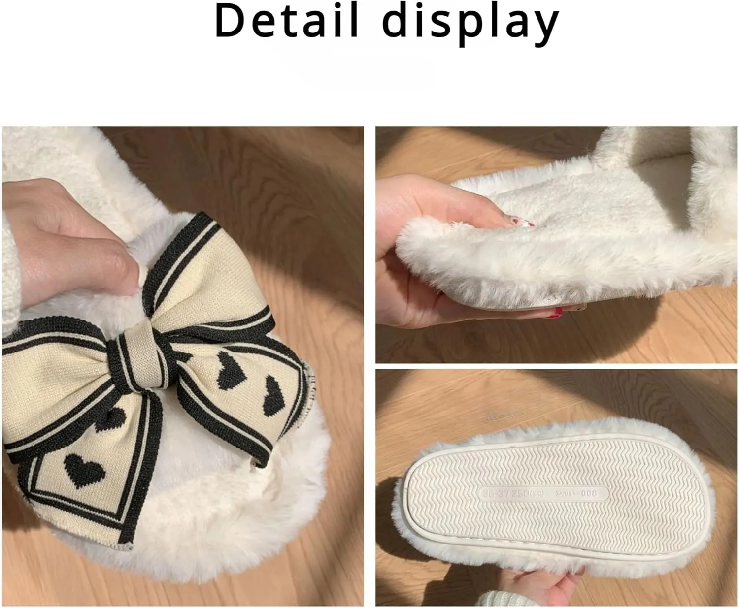 Bow Slippers for Women Indoor Open Toe Plush Bow Tie Slides House Shoes Soft Non-Slip Sole Slip On Slippers with Bows Winter Warm Home Cotton Slippers Bedroom Slippers Outdoor Wear