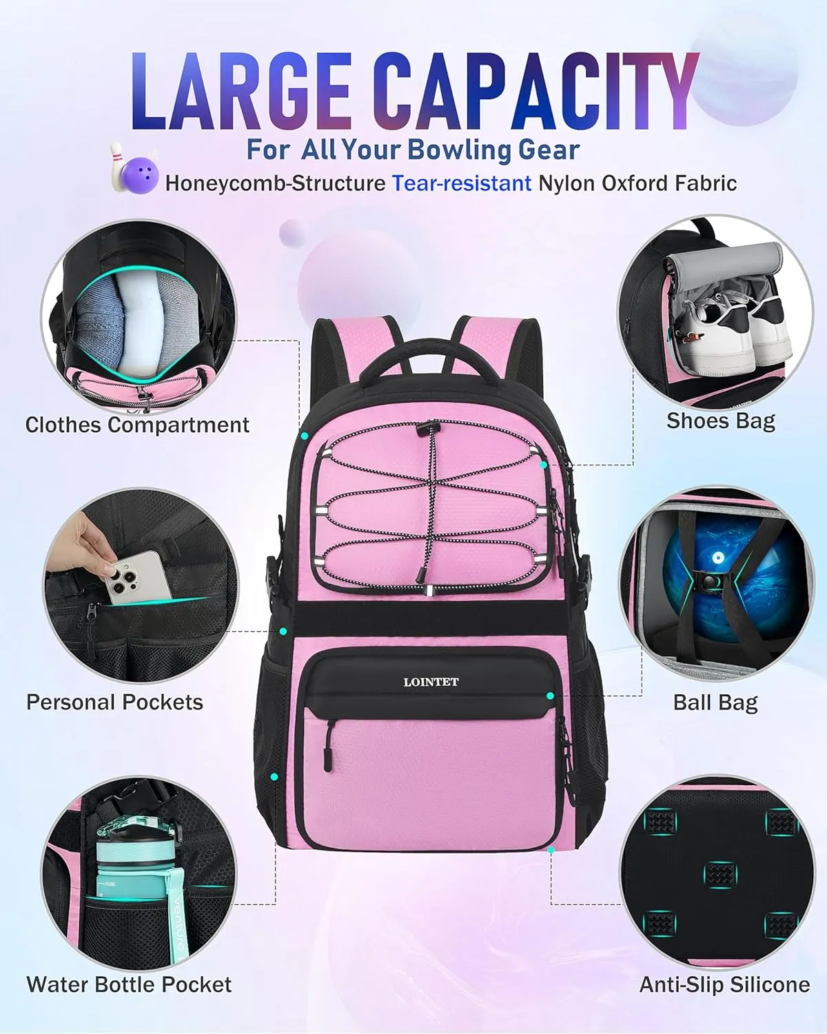 Bowling Ball Bag - Single Ball Backpack with Shoe Bag, Up to Size 16, Padded Holder