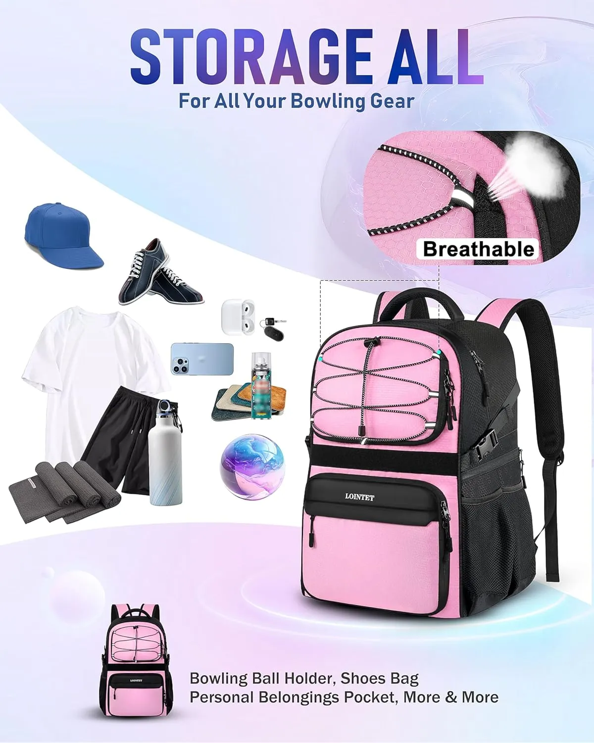 Bowling Ball Bag - Single Ball Backpack with Shoe Bag, Up to Size 16, Padded Holder