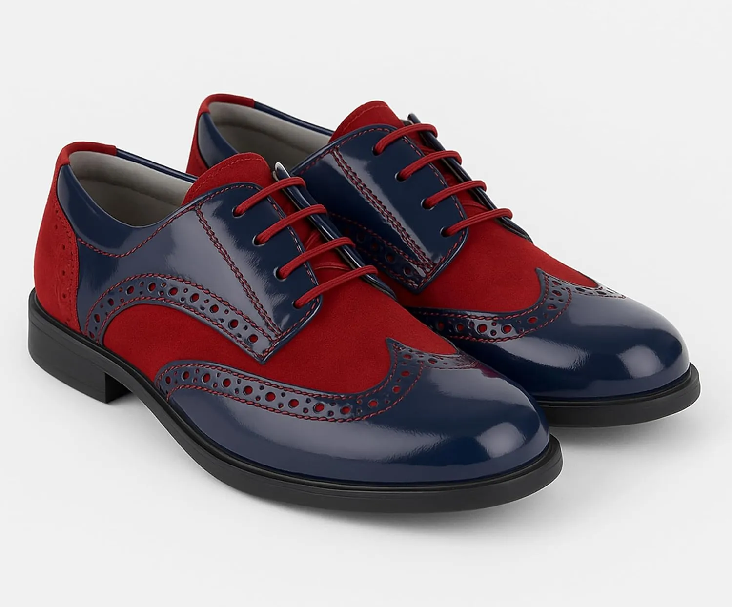 Boys Suede Patent Dress Shoes Lace Up Brogue Formal Wedding Footwear