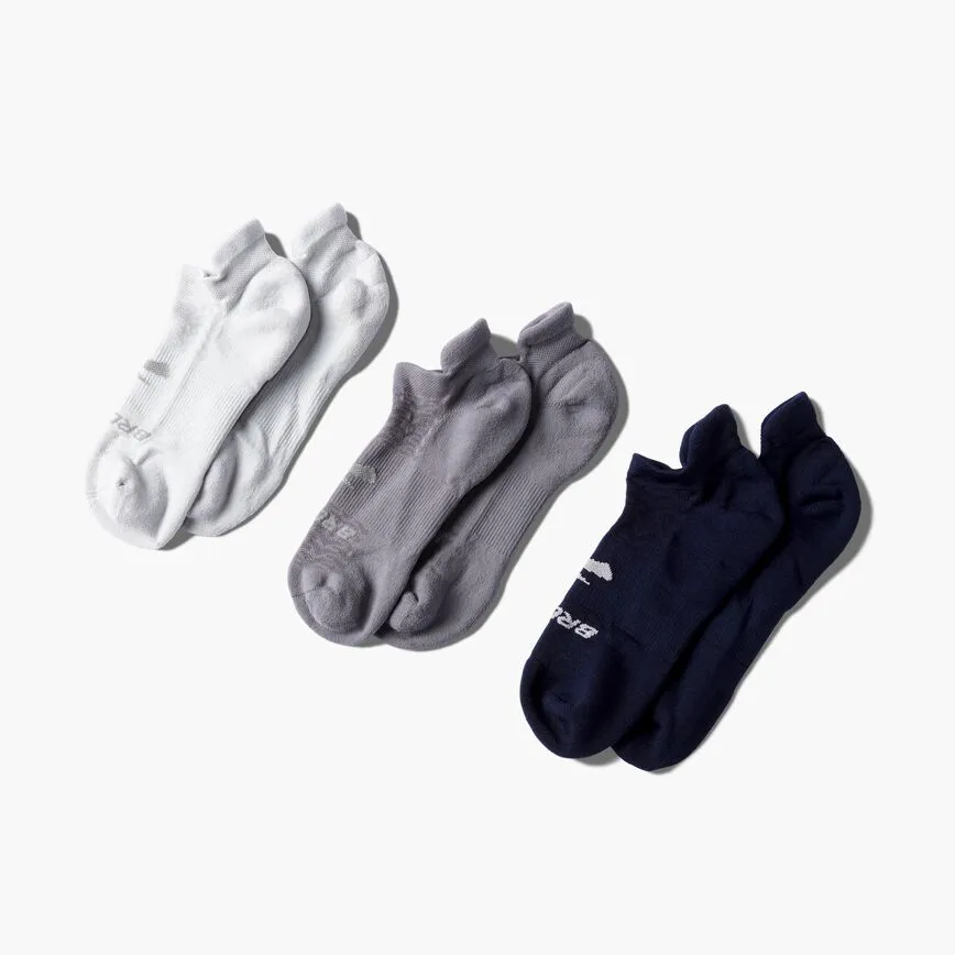 Brooks Mens 3-Pack Run In No Show Socks in Navy/Asphalt/Light Grey