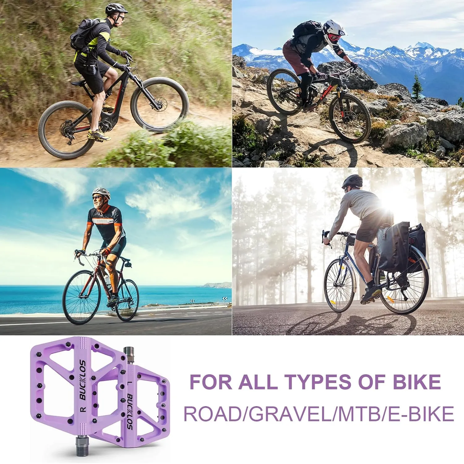 BUCKLOS Mountain Bike Pedals MTB Pedals Flat, Adult Bicycle Road Bike Large Platform Nylon Non-Slip Pedal for Gravel Bike/Hybrid Bike 9/16"