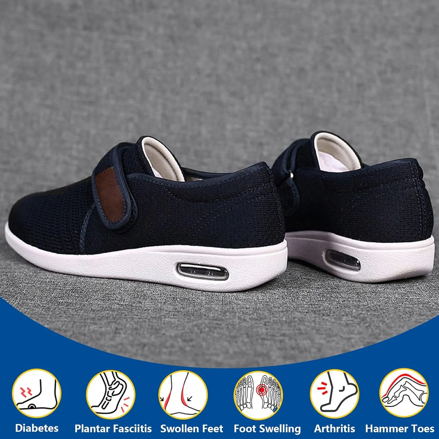 bumuam Diabetic Shoes for Elderly Men,Adjustable Closure for Arthritis Swollen Edema Plantar Fasciitis Swollen Feet Walking Shoes