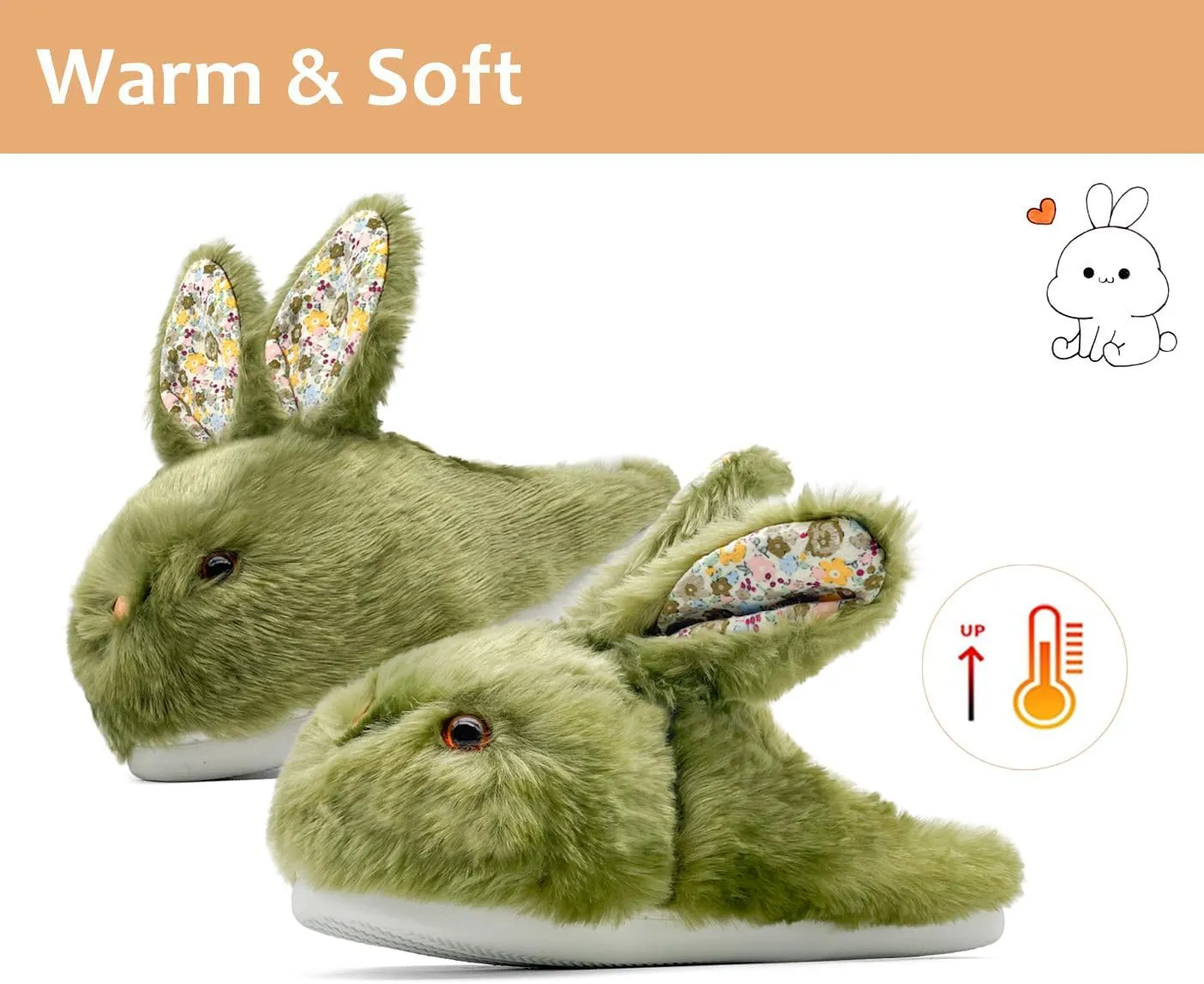 Bunny Slippers for Women Men Cute Plush Rabbit Fuzzy Slippers, Soft Fluffy Animal Winter Warm Indoor House Slippers Shoes