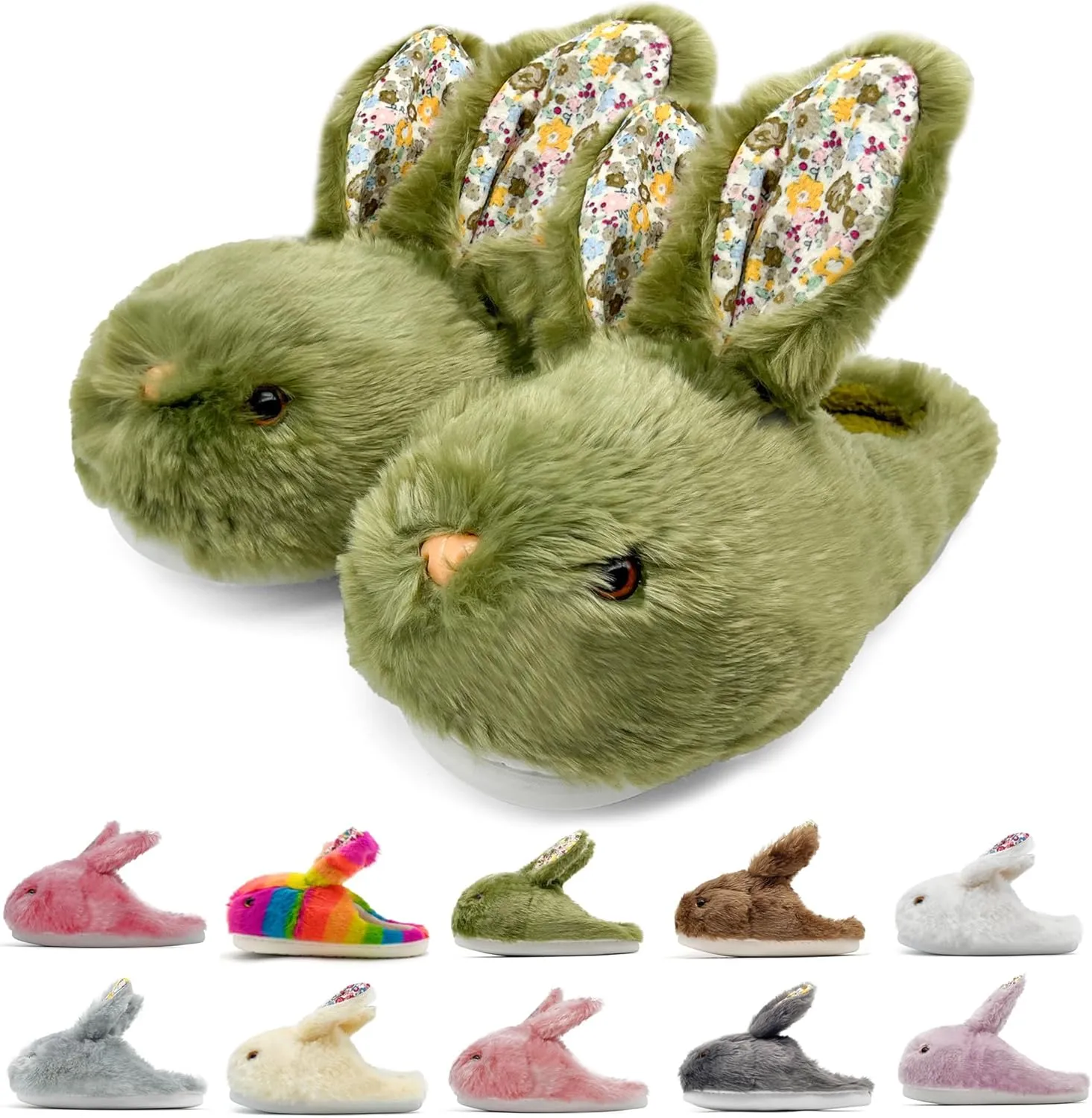 Bunny Slippers for Women Men Cute Plush Rabbit Fuzzy Slippers, Soft Fluffy Animal Winter Warm Indoor House Slippers Shoes