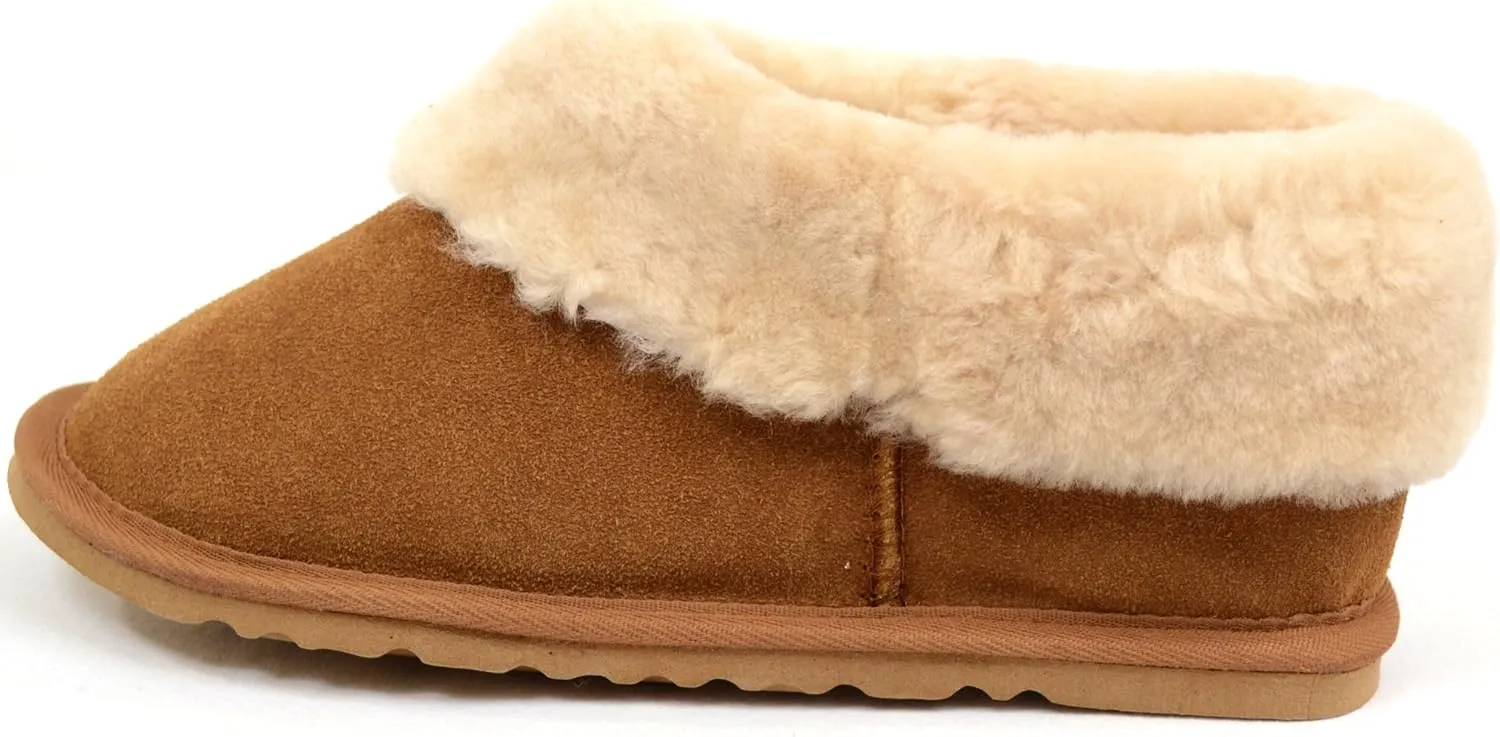 Bushga Ladies Luxury Sheepskin Slipper Boot, Thick Cuff & Hard Sole
