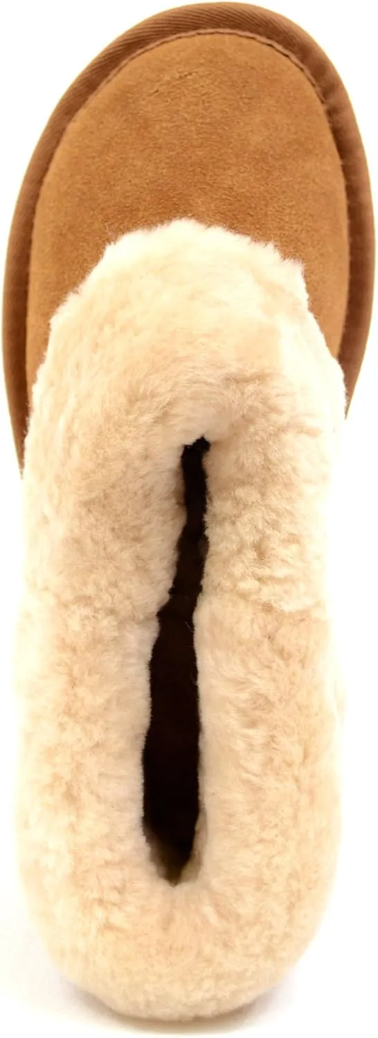 Bushga Ladies Luxury Sheepskin Slipper Boot, Thick Cuff & Hard Sole