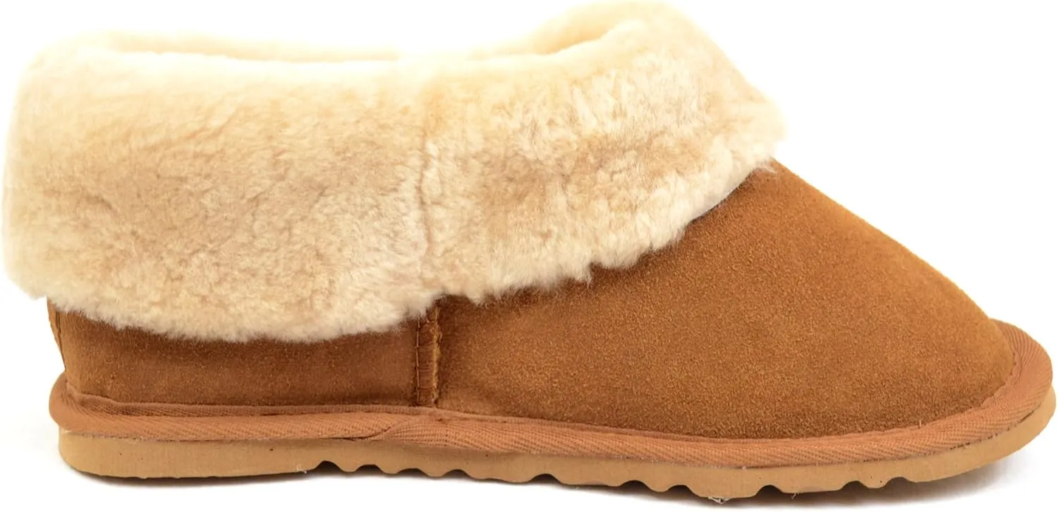 Bushga Ladies Luxury Sheepskin Slipper Boot, Thick Cuff & Hard Sole