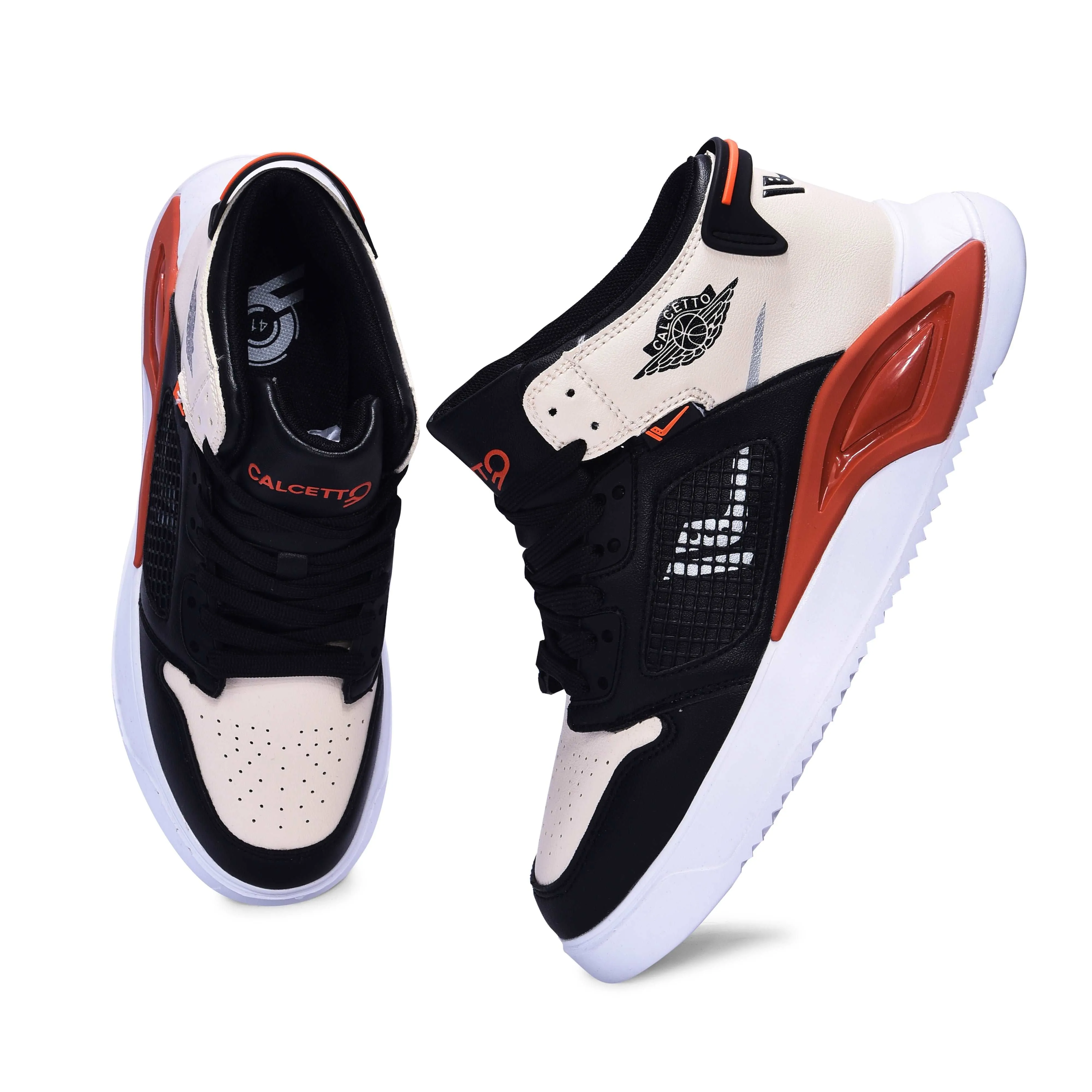 Calcetto Lightweight Casual Men'S Sneakers Shoes CLT-0974 Black Beige Orange