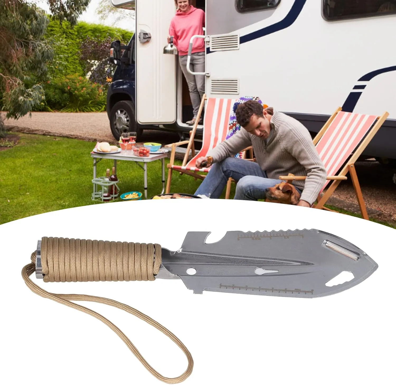 Camping Trowel, Mini Trowel Backpacking Shovel Multifunctional Stainless Steel for Gardening Plantting Outdoor Survival(Army Green Black) (Brown)