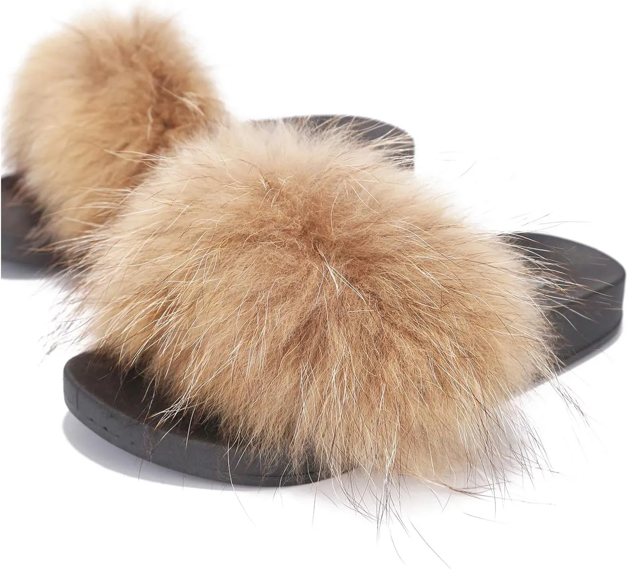 Cape Robbin Flurry Footbed Pool Slide Fluffy Slippers Tan Slip On Mules Slides