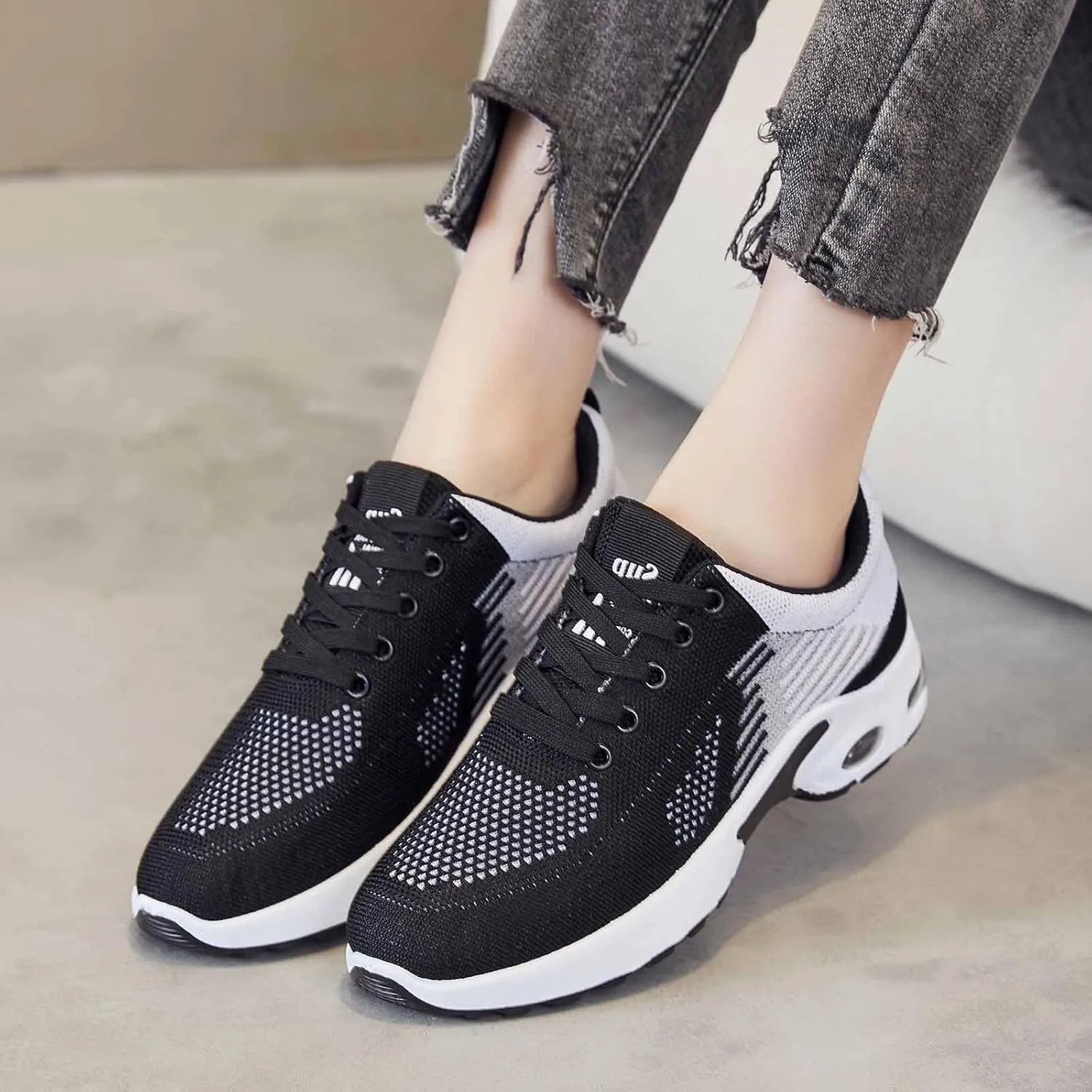 Casual Sneakers for Women Lightweight Breathable Non Slip Walking Shoes Air Cushion Running Tennis Walking Shoes Mesh Breathable Fashion Sneakers Work Tennis Sport Athletic Trainers