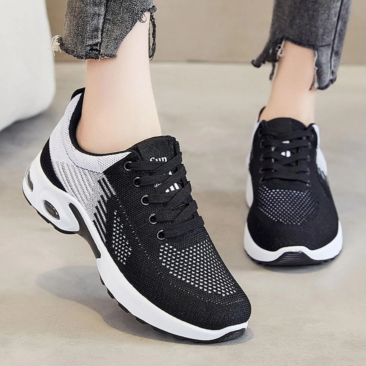 Casual Sneakers for Women Lightweight Breathable Non Slip Walking Shoes Air Cushion Running Tennis Walking Shoes Mesh Breathable Fashion Sneakers Work Tennis Sport Athletic Trainers