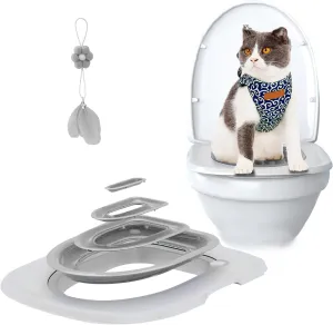 Cat Toilet Training Kit,Cat Toilet Training Systems,Reusable Plastic Trainer for Pet Cleaning with 1 Replaceable Feather Toy,Litter Boxes(White Tray,1 Gray Inner Support)
