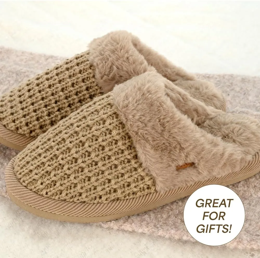 C.C Pattern Knitted Slip-On Slippers With Faux Fur Lining Indoor-Outdoor House For Women