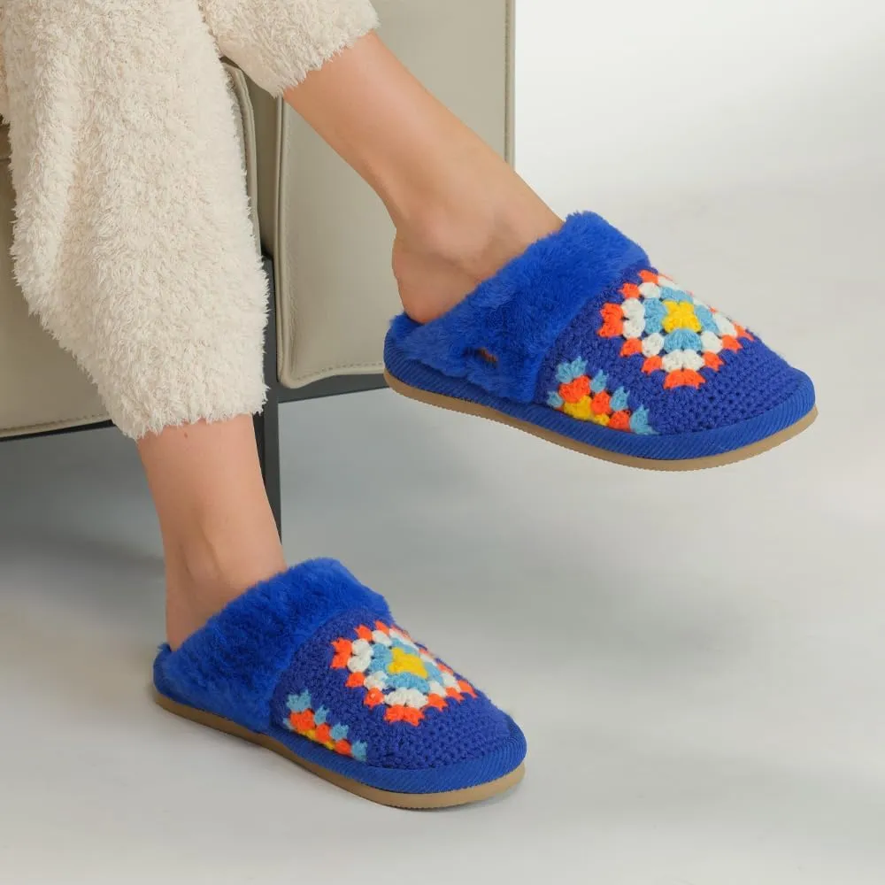 C.C Pattern Knitted Slip-On Slippers With Faux Fur Lining Indoor-Outdoor House For Women